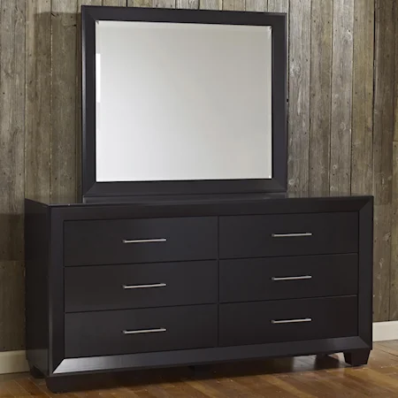 6 Drawer Dresser and Mirror Set with Tapered Block Feet